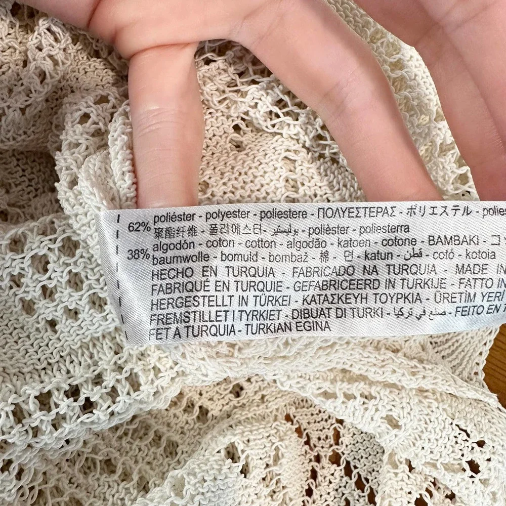 ZARA Crochet Maxi Dress Sheer Open Knit Long Sleeve Beach Cover Up Dress, Cream - Picture 13 of 14